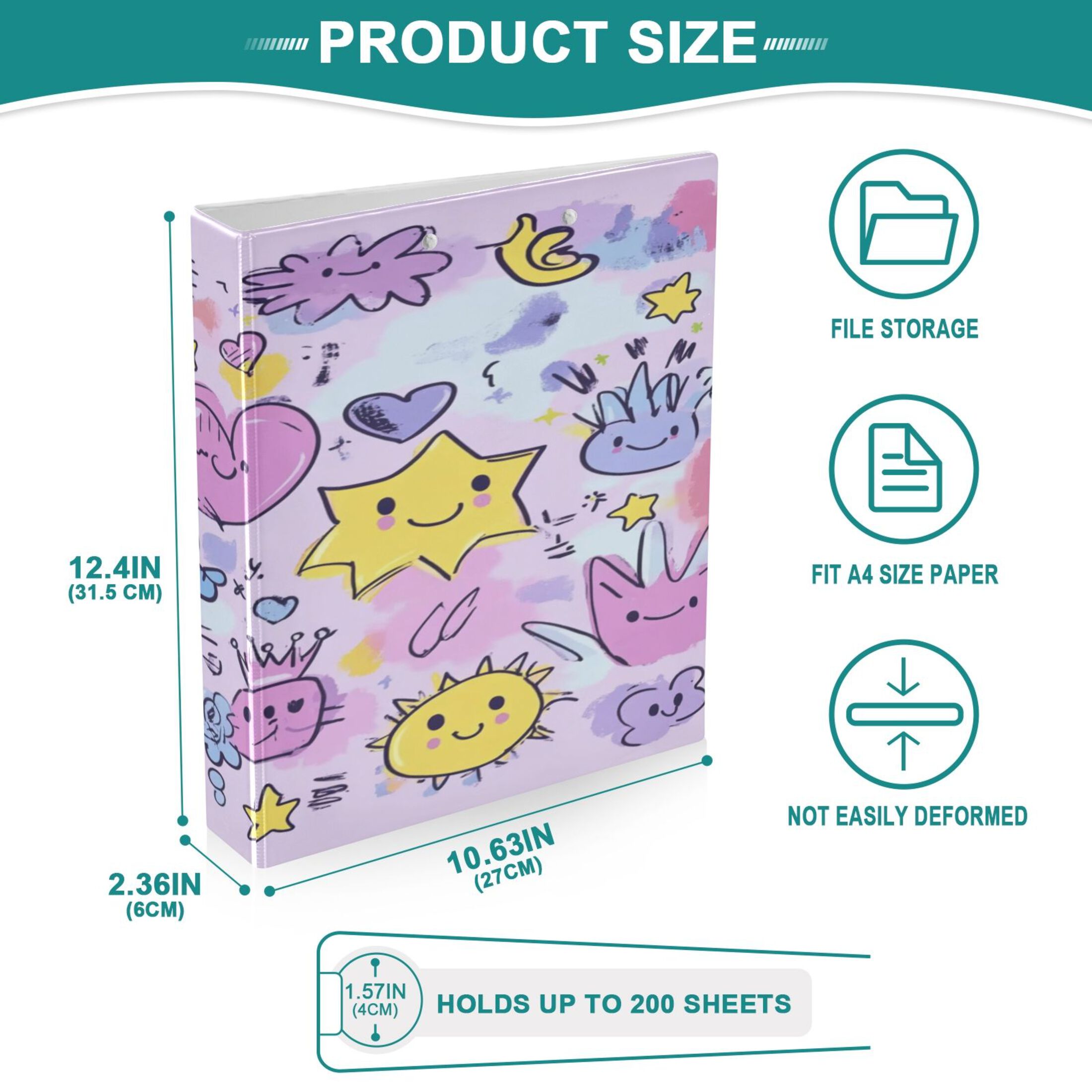 WOBOGO Graffiti Elements Pattern File Folders Extra Large Capacity to Hold 200 Sheets of Documents Hard Shell Ring Binder for School Home Office