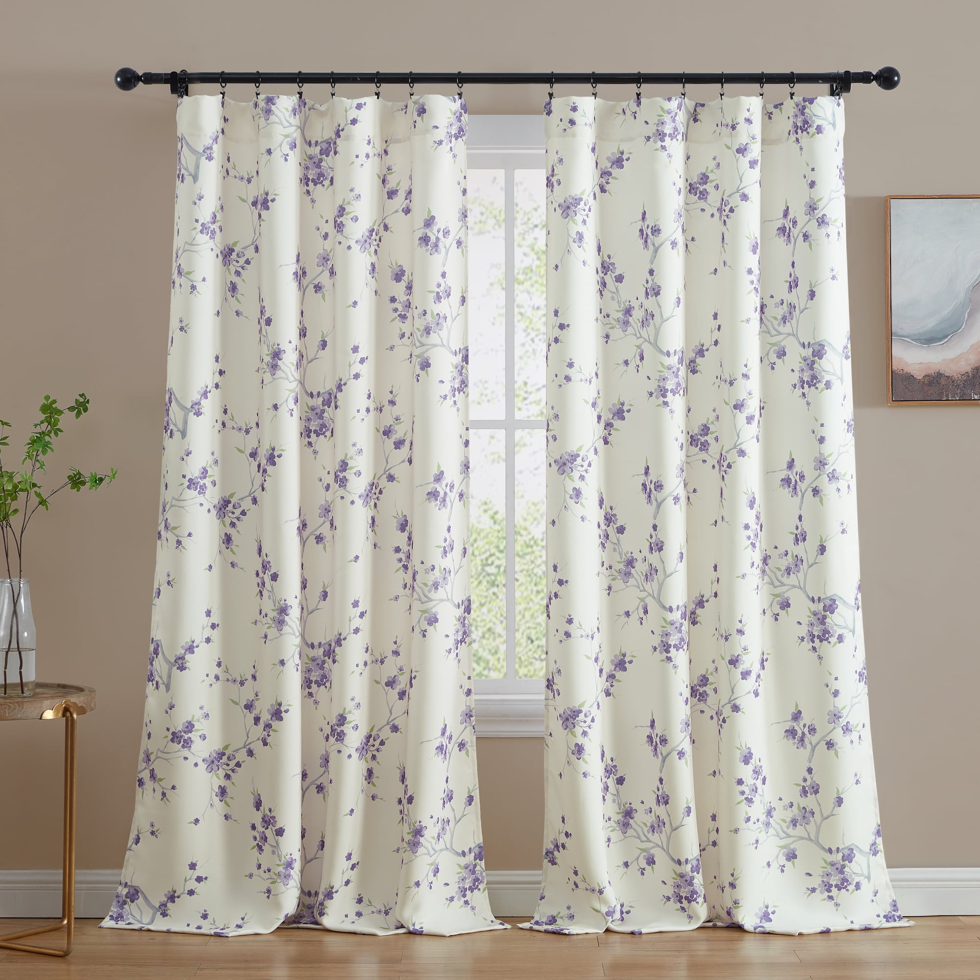 THD Yasmine Floral Room Darkening Rod Pocket Light Filtering Curtain Panels - Set of 2
