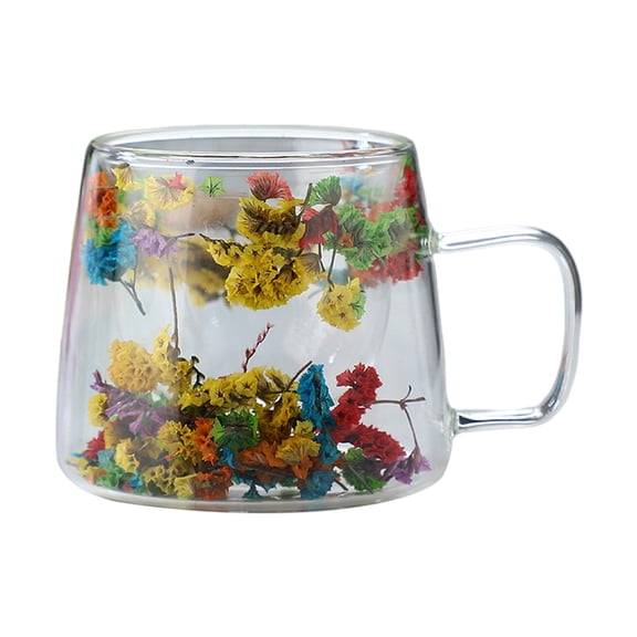 Drinkware Double Wall Borosilicate Glass Coffee Mug 1 Pack Insulated Tumbler, Dried Flower Inlay Kitchen Gadget, Heat Resistant Vessel for Home Office Latte Daily Serving