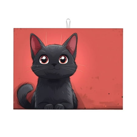 

Tebeau Cute Black Kitten Cartoon Print Dish Drying Mat for Kitchen Counter Dish Drying Pad with Non-slip Rubber Backed Hide Stain Anti Absorbent for Kitchen Counter Drying Mat