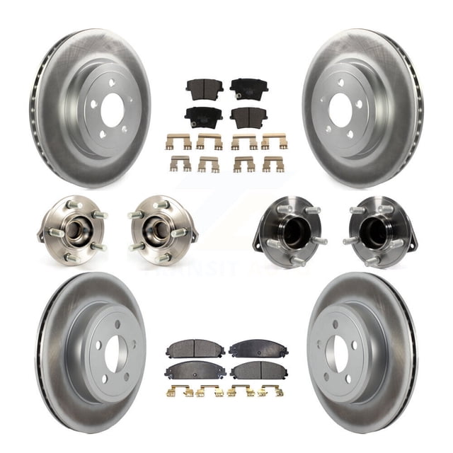 Transit Auto Front Rear Hub Bearing Assembly Coated Disc Brake Rotor and Ceramic Pads Kit (10Pc) for Car Chrysler 300 Dodge Challenger Without 4 Piston Caliper Left Right (Driver Passenger) KBB-112694