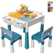 Korimefa table d'activités pour enfants table et chaises pour tout - petits avec 2 chaises et 100 blocs de grande taille compatible avec les blocs classiques jouet