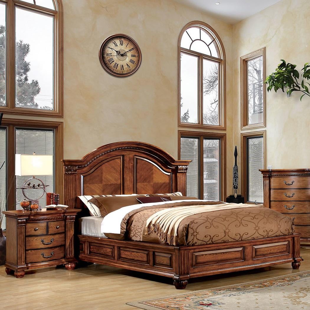Antique Tobacco Oak Solid Wood Queen Bedroom Set 3pcs FOA CM7738Q