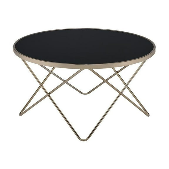 ACME Valora End Table in Black Glass and Champagne