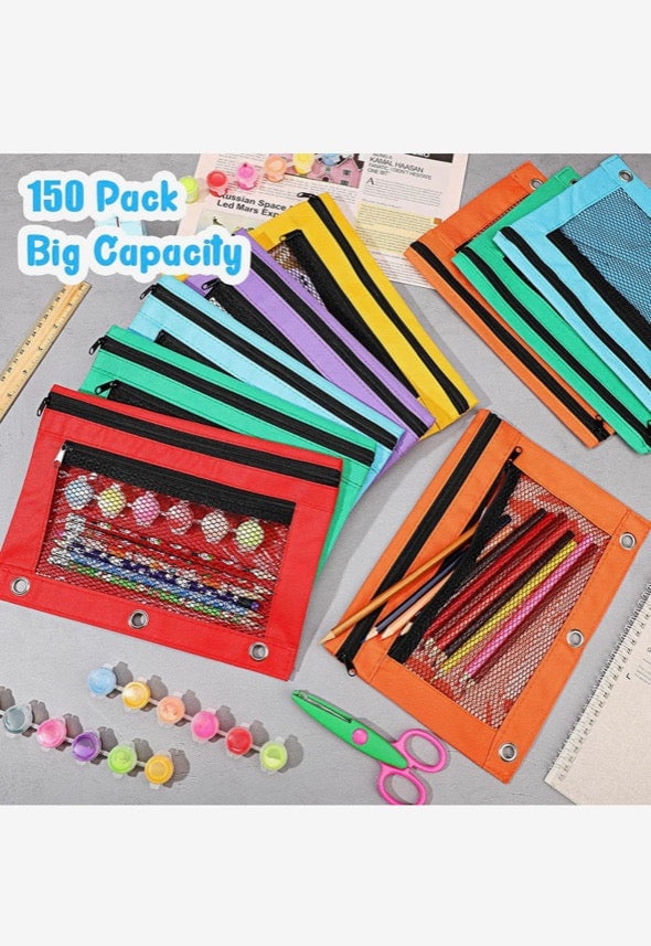 2 Zipper Binder Pouch 3 Ring,Pencil Bag Case for Binder,Students,Back