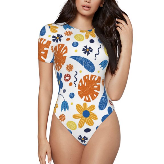Naloa Flower Women's Short-Sleeved Onesie, One-Piece Swimsuit for Parties, dates, clubs - XX-Large