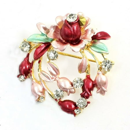 - Unique Bargains Lady Garment Decoration Dark Red Pink Wreath Shaped Breast Pin Brooch