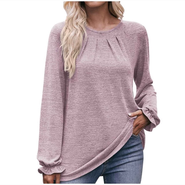 Pompotops T-shirt Ample à Manches Longues à Col Rond Uni pour Femme en Solde