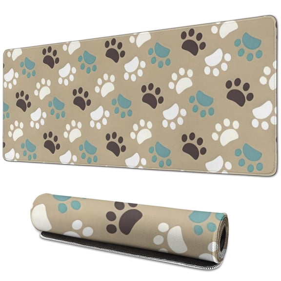 Long Mouse Pads for Desk,Paw Prints Desk Mats on Top Of Desks, Desk Mouse Pad Extra Large with 3mm Non-Slip Base and Stitched Edge for Gaming,Office,Work,Home 31.5"x11.8"