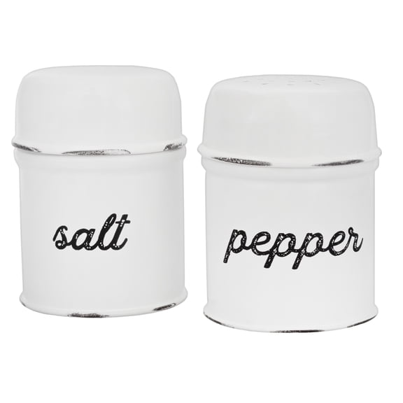AuldHome Design Salt and Pepper Shaker Set (White); Rustic Enamelware Retro Vintage Style Shaker Set