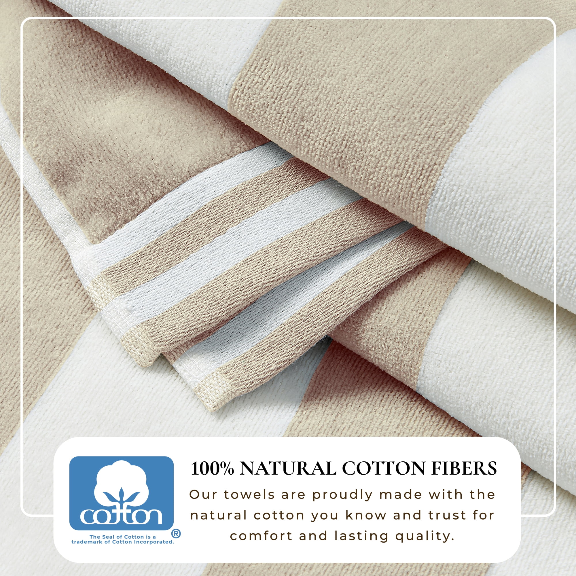 100% Cotton Cabana Stripe 4 Pack Beach & Pool Towels (4 Pack- 30" x 60", Linen)