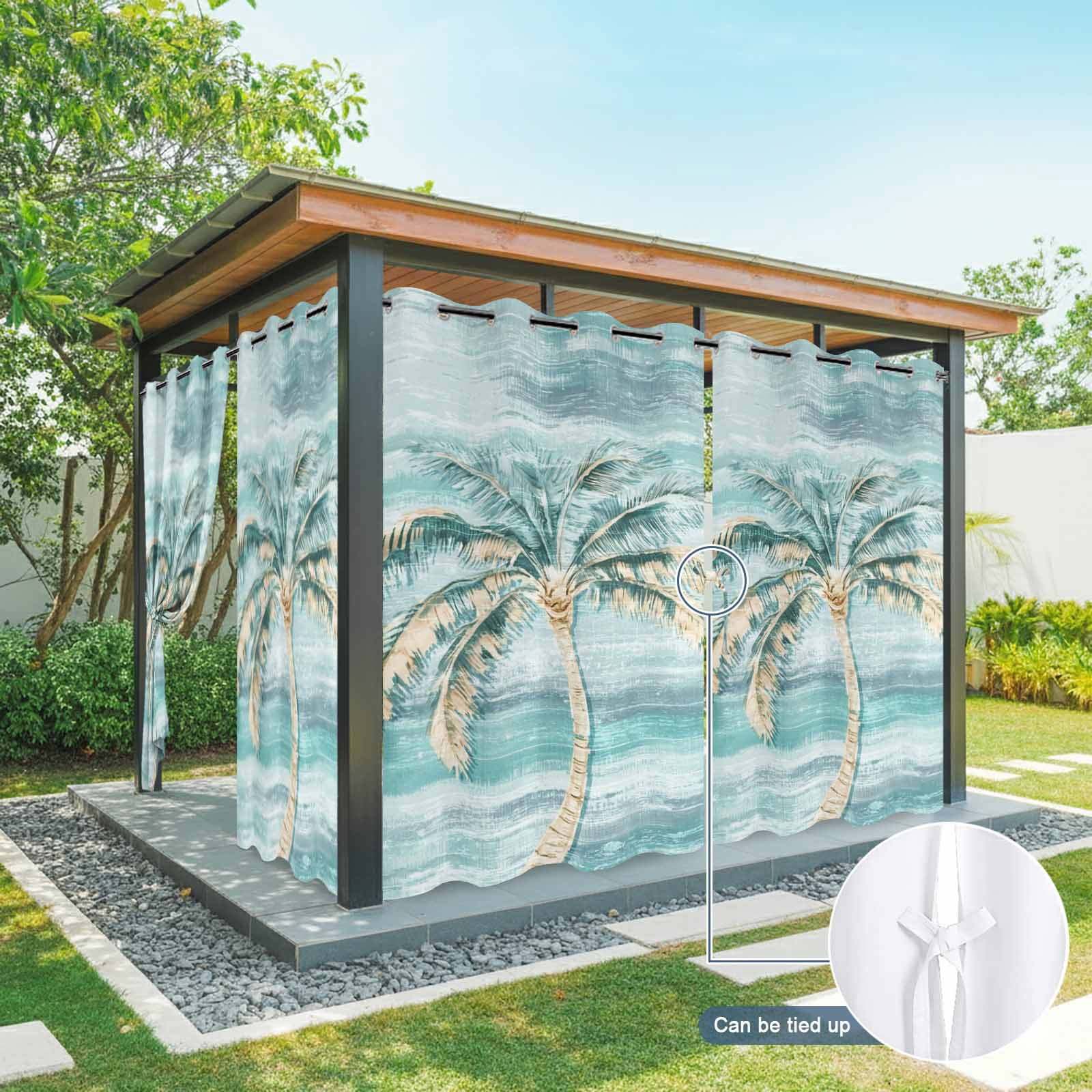 Palm Tree Outdoor Curtains for Patio, Vintage Green Tree Sunshade Privacy Drapes Grommet Waterproof Outside Curtains for Porch/Cabana/Balcony 54"x 108", 1 Panel