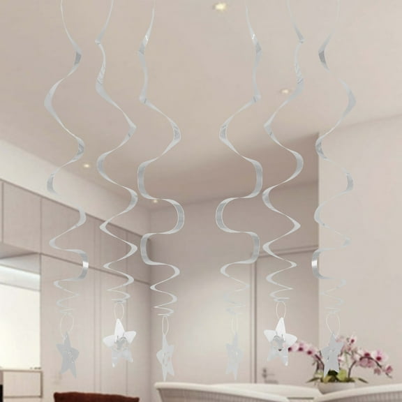 ROMANSENTIAL 6Pcs Silver Dizzy Danglers Star Hanging Decorations for Weddings