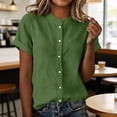 thumbnail image 5 of AKOEE Button Down Linen Shirts for Women Collarless Short Sleeve Casual Dressy Blouses Summer Tops Loose Fit (XL, Green), 5 of 8