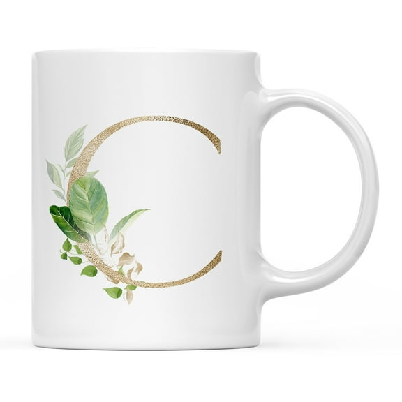 Koyal Wholesale Ceramic Coffee Mug, Exotic Tropical Monogram, Letter C