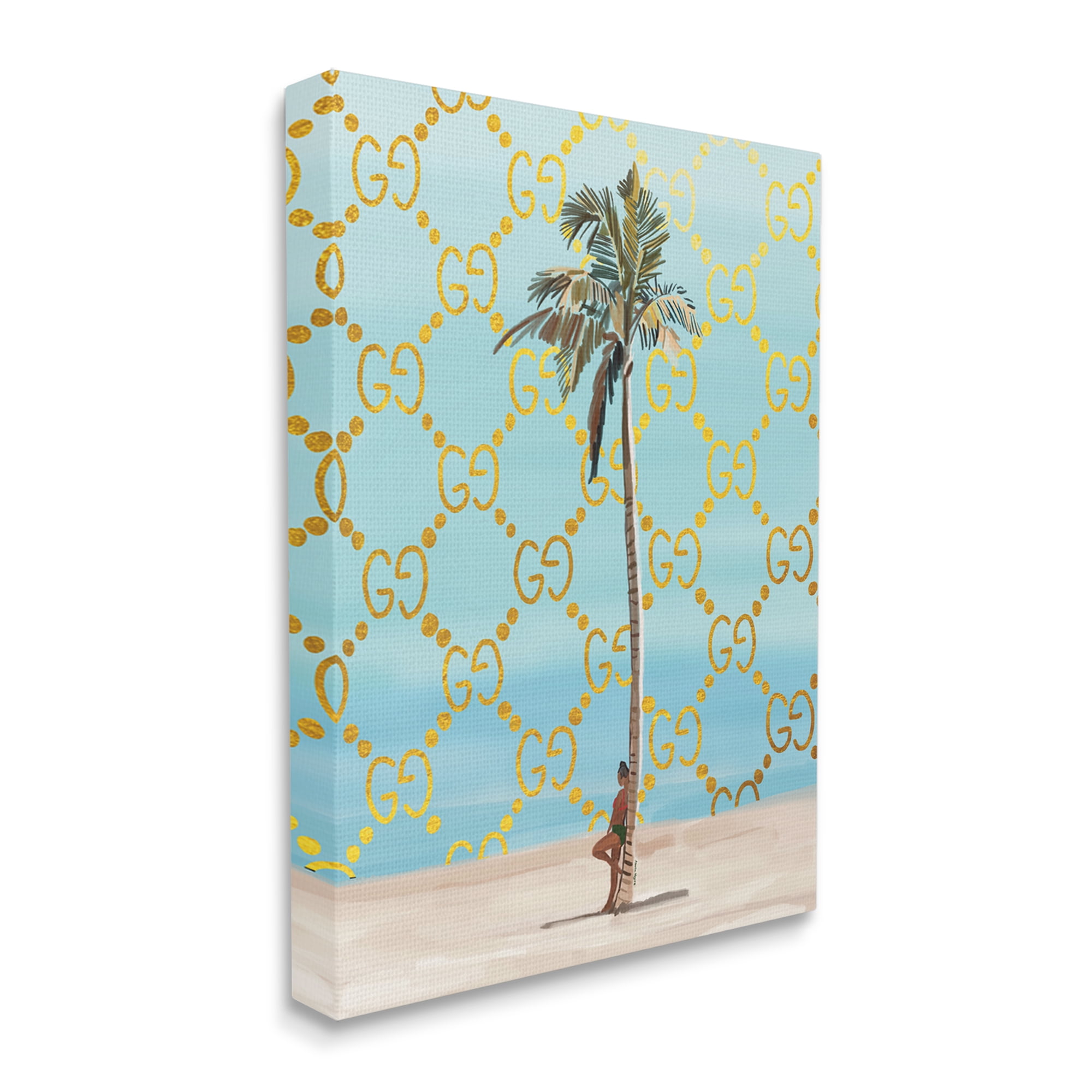Stupell Industries Glam Pattern Palm Tree Botanical & Floral Painting Gallery Wrapped Canvas Art Print Wall Art, 16 x 20