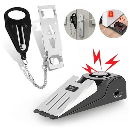 Portable Door Lock & Door Stop Alarm Dual Door ​Security Device for Travel Home Black Unbranded