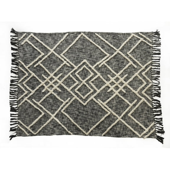 LR Home Daney Web Over Tufted Geometric Fringed Throw Blanket, Black & White, 50" x 60"