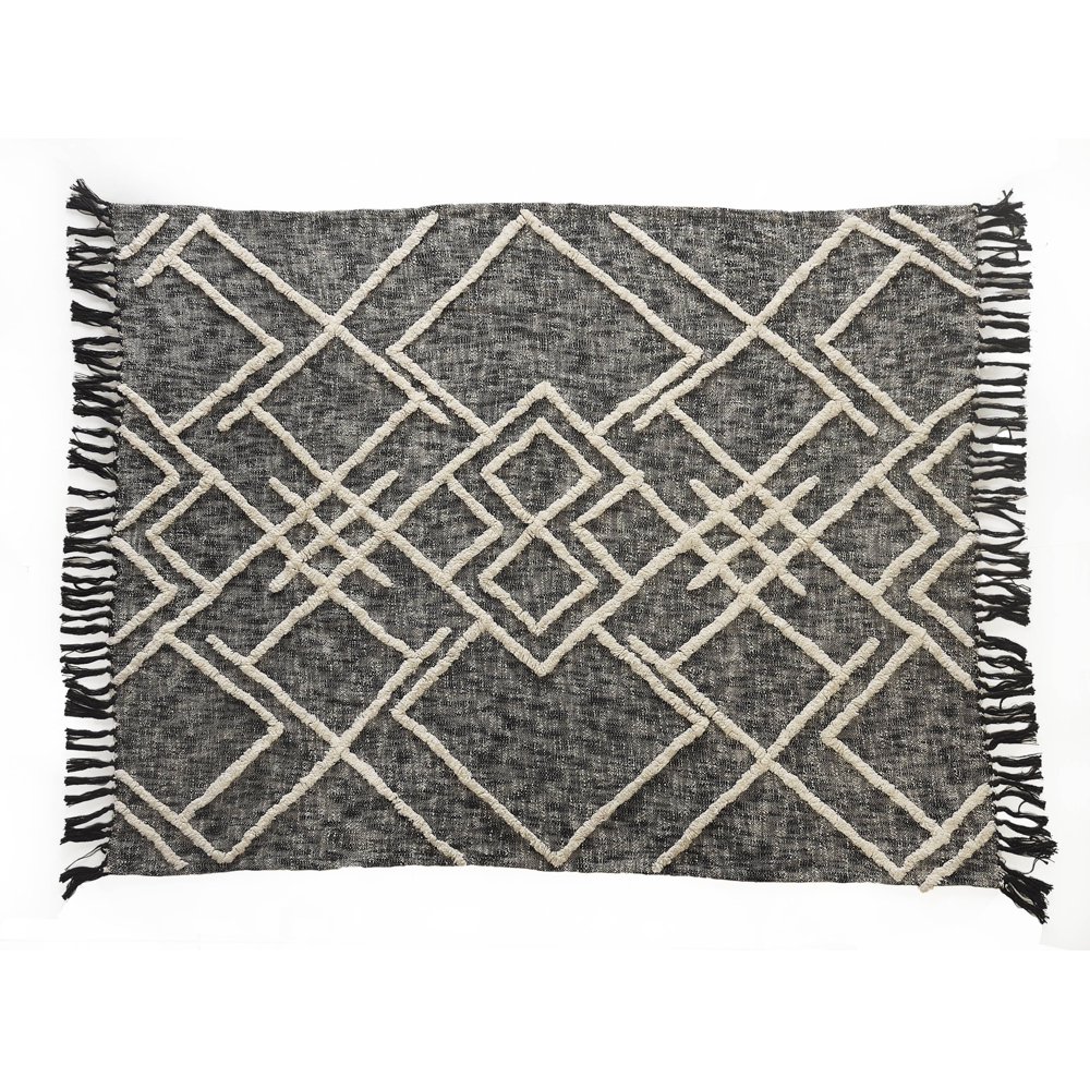 LR Home  Over Tufted Black / White 50 in. x 60 in. Geometric Fringed