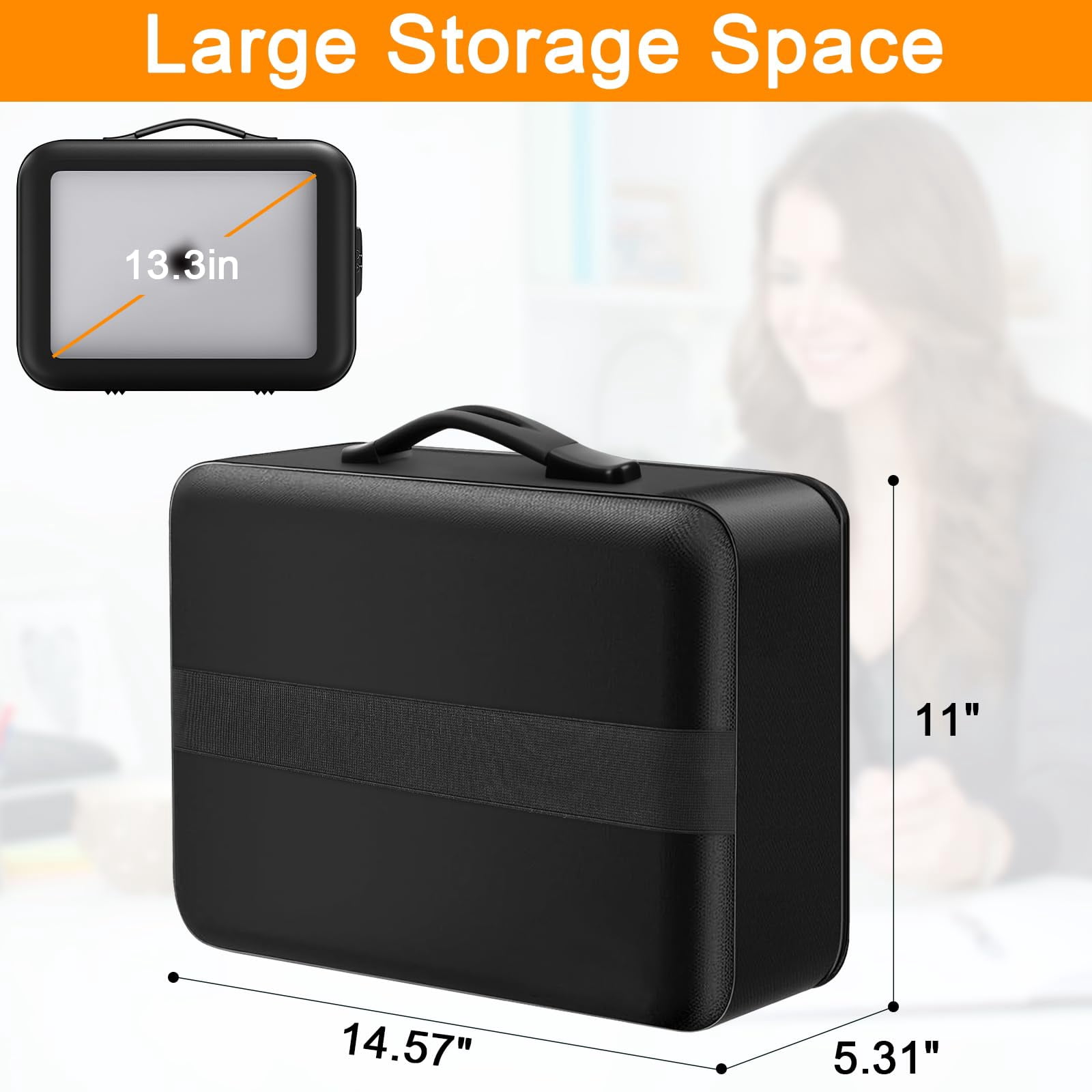 TeSabMi Fireproof Document Box with Lock, 5200°F Fire Proof Safe for Home Documents, Hard-Shell Fireproof & Waterproof Safe Box for Important Files Black