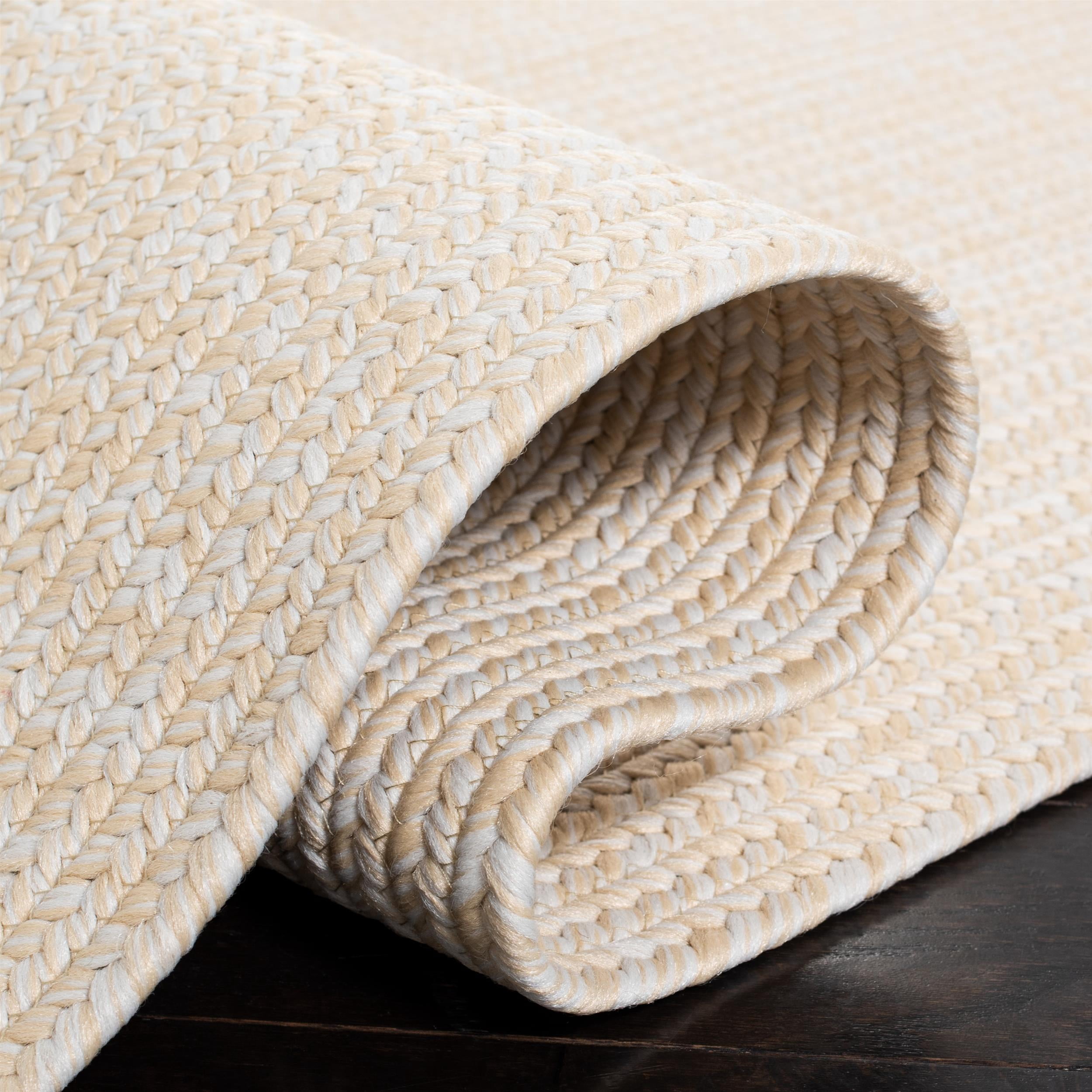 SAFAVIEH Braided Rishika Solid Machine Washable Reversible Area Rug, Ivory/Beige, 9' x 9' Round