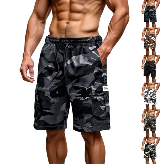 LTTVQM Men's Cargo Shorts Hiking Lightweight Elastic Waist Workout Outdoor Camo Summer Shorts with Multi Pockets Dark Gray 3XL