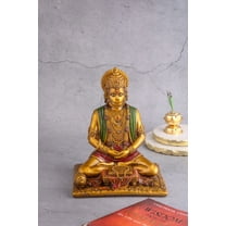 Meditating Hanuman Idol with an Antique Finish - 8 Inches