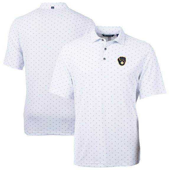 Men's Cutter & Buck  White Milwaukee Brewers Virtue Eco Pique Tile Recycled Polo