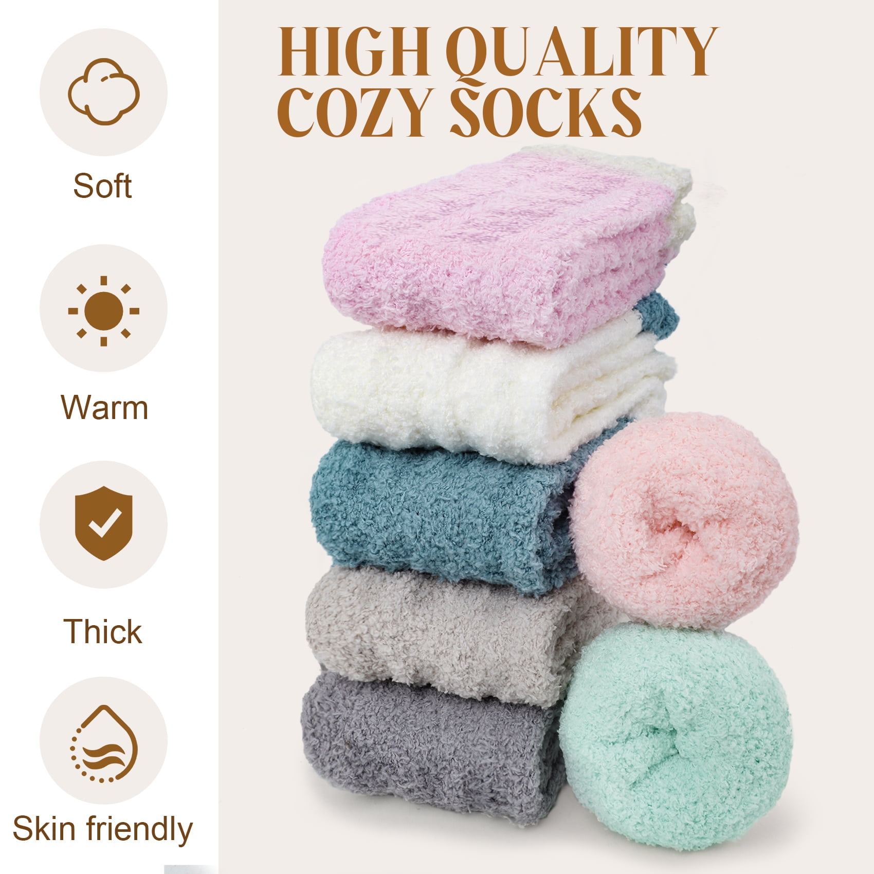 7 Pairs Winter Womens Fuzzy Socks Soft Warm Cozy Fluffy Soft Fleece Socks Size 6-10