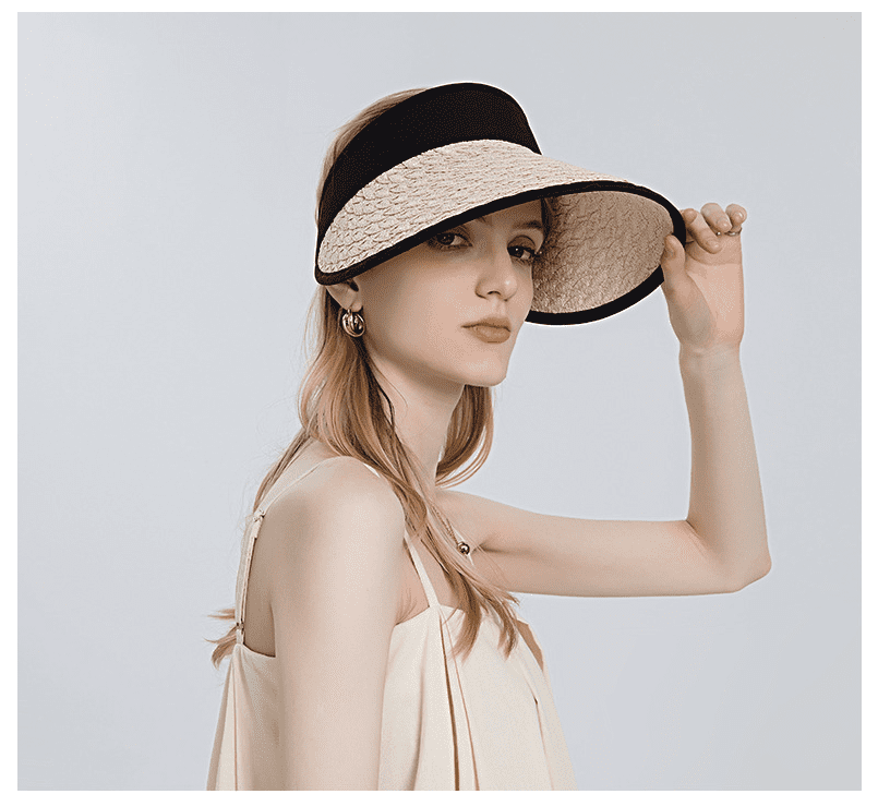 Womens Summer Straw Hat Wide Brim Sun Visor Cap Beach Sport Hats Ponytail Hole 