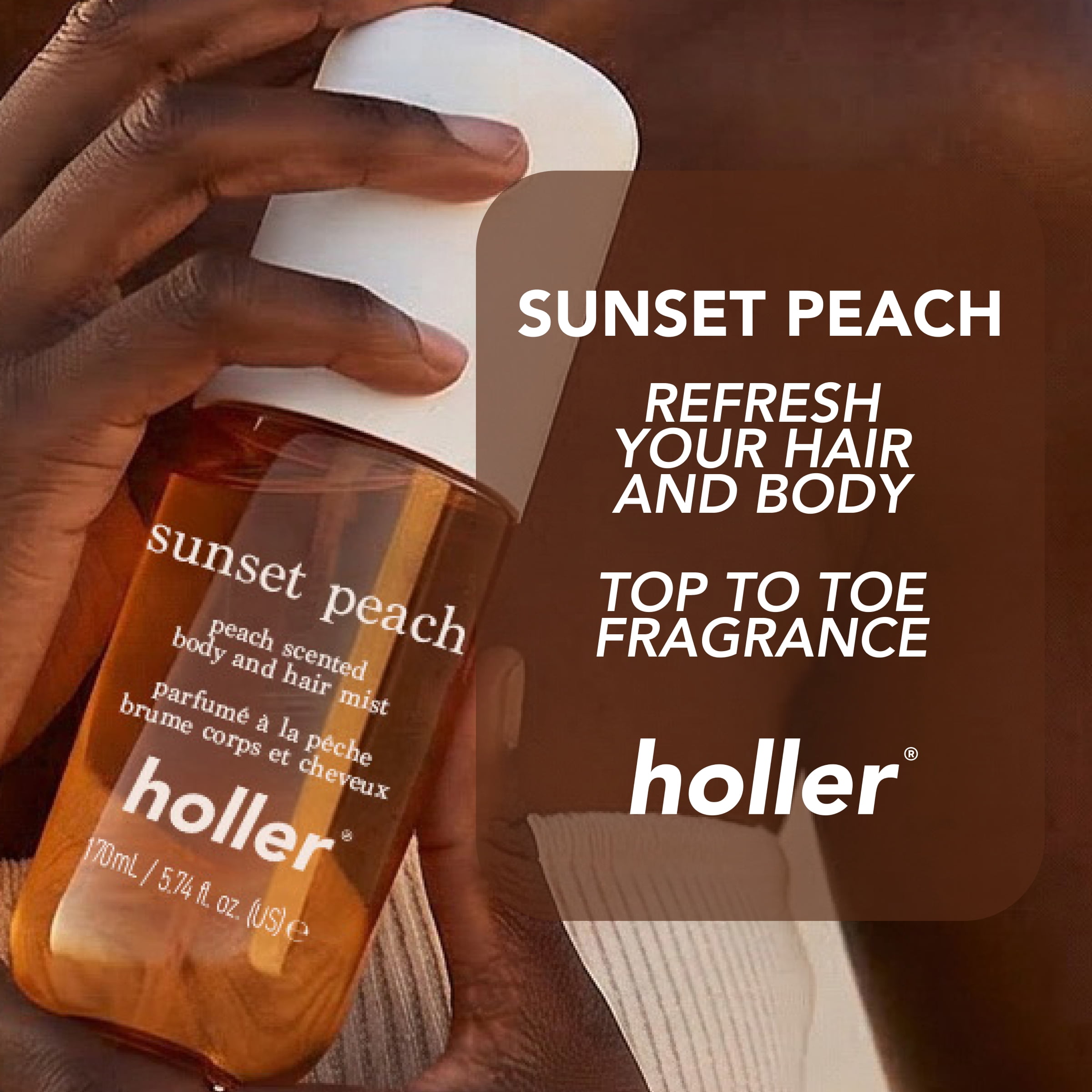 HOLLER Sunset Peach Peach Scented Body and Hair Fragrance Mist, 5.74 fl oz