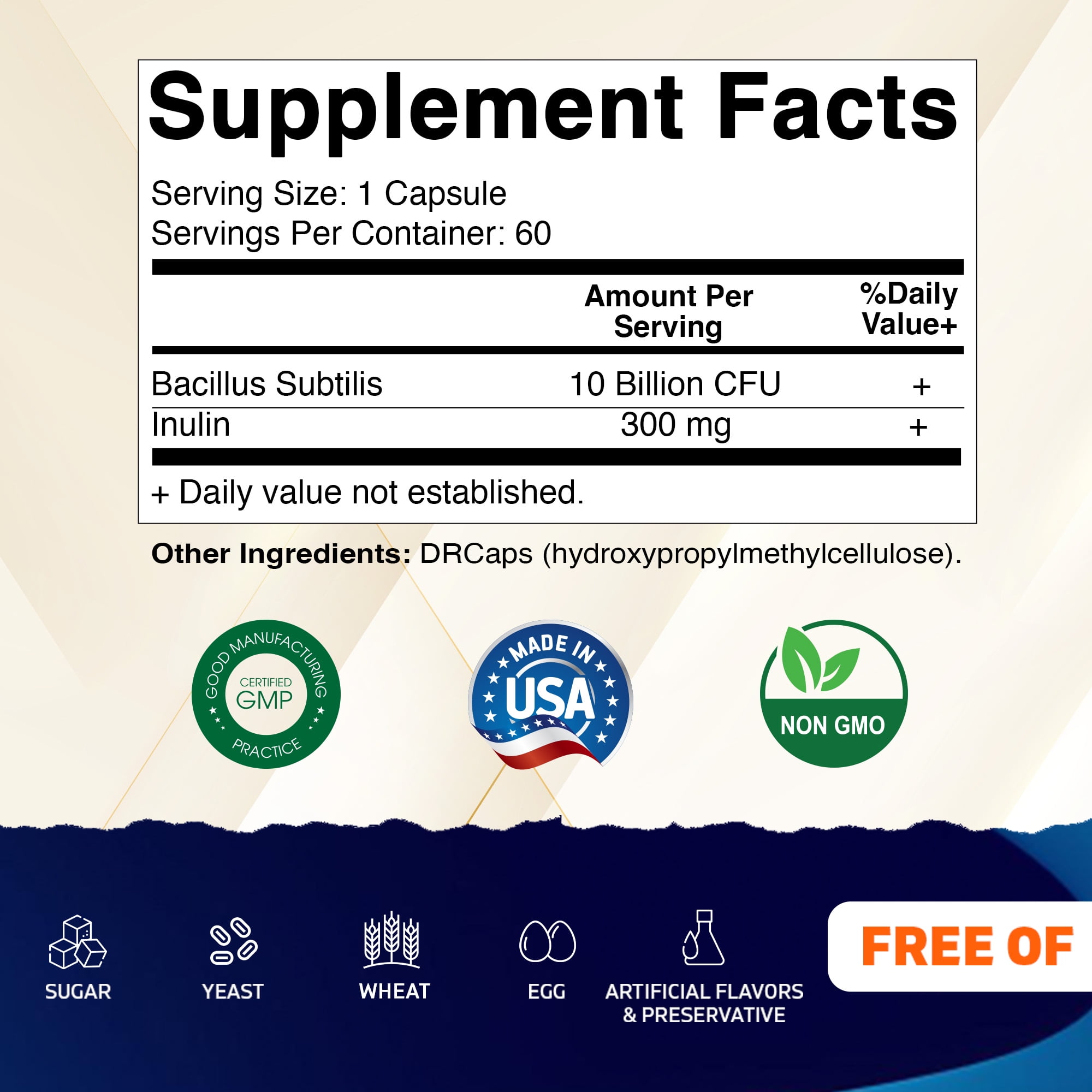 2 pack Vitamatic Bacillus Subtilis 10 Billion per DR Capsule - 60 Count - Digestive, Gut & Immune Health Support - Made with Prebiotic Inulin Fiber