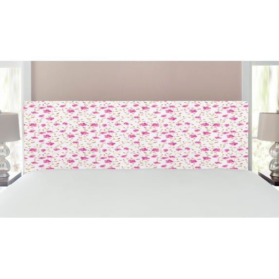 Flower Headboard, Peony in Vintage Style Girly Curly Stems Happy Times Engagement Theme, Upholstered Decorative Metal Bed Headboard with Memory Foam, King Size, Pink Reseda Green, by Ambesonne