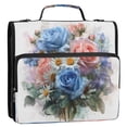 thumbnail image 2 of Water-Resistant 3-Ring Binder Organizer with Multiple Pockets Zipper Binder Bag for Office Blue-pink Roses and Daisies, 2 of 8