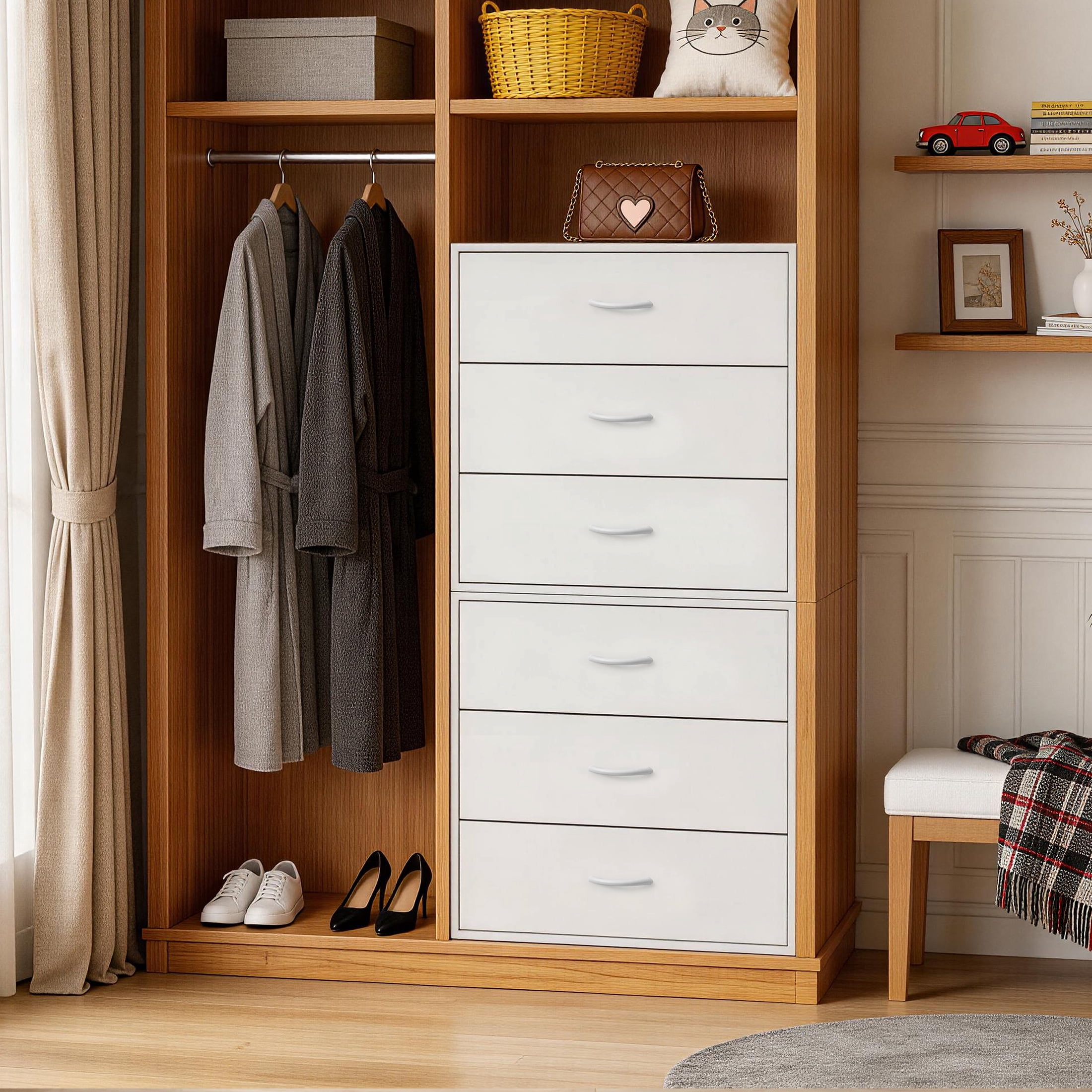 Prilinex Stackable 3 Drawer Dresser Set of 2, White Dresser for Bedroom with Wide Drawers, Wooden Small Dresser for Closet, Living Room, Entryway, Home Office, 23"W x 11.6"D x 24"H