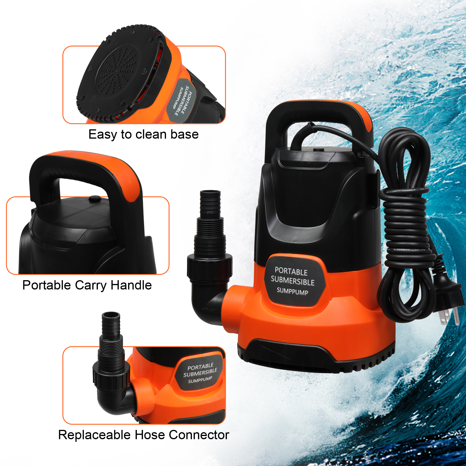 UBesGoo 750W 1HP Sump Pump, 3500 GPH Submersible Pump Water Pump, Swimming Pool Garden Pond Drain