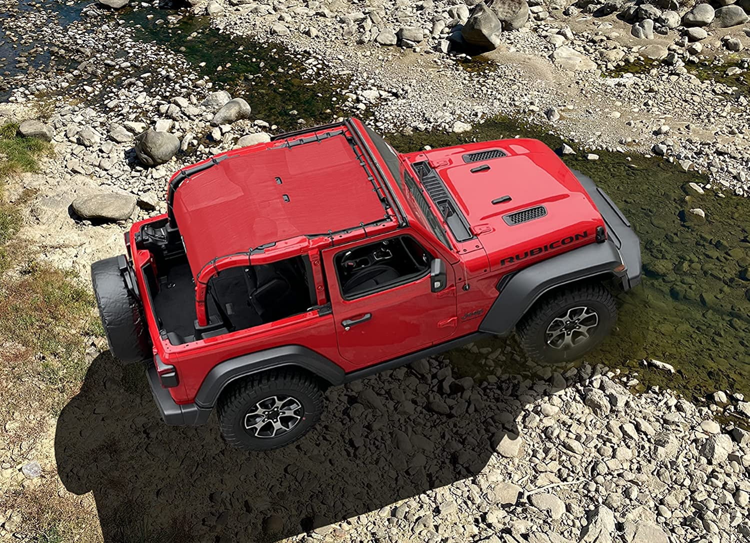 Shadeidea Jeep Wrangler Sunshade JL 2 Door (2018-Current) Sun Shade Front and Rear Trunk - Cherry Red Mesh Screen Top Cover UV Blocker with Grab Bag - 10 Years Warranty