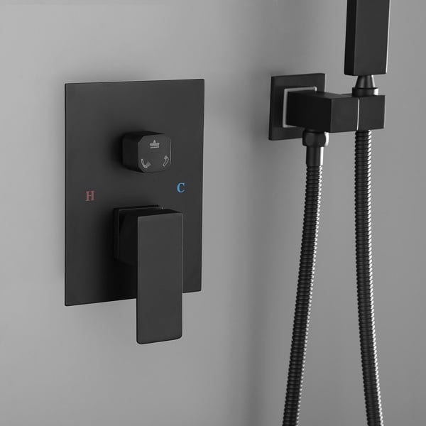 10" Square Luxury Rainfall Shower System – Matte Black Modern Bathroom Set with Air-Injection Technology, Hand Shower, Tub Spout & Rough-In Valve – 3-Function Wall-Mounted Shower Kit