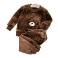 thumbnail image 4 of Gpaecead Toddler Boys And Girls Solid Pajamas Set Flannel Sleepwear Set Long Pants Thickened Home Clothes Set Brown, 4 of 5