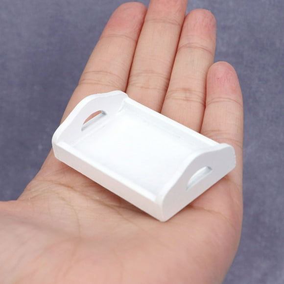 Minkissy Miniature Wooden Tray Mini Serving Tray White Rectangular For Mini House Supply And Mini Decor 1Pack