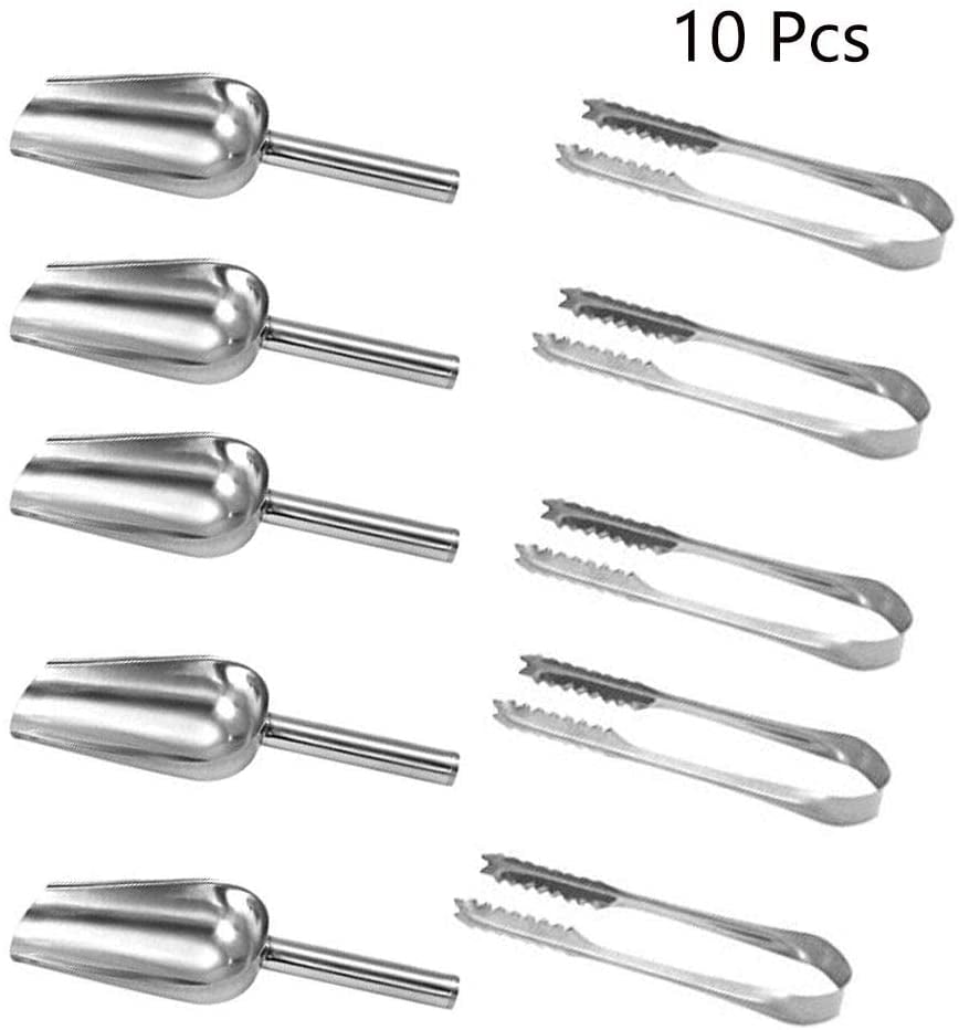 Buffet Home Kitchen 5 Packs Ice Scoops/Sweet Scoop and Tongs Sets Bar Made from Stainless Steel Set Parties 5* Scoops+5* Tongs Ideal for Candy/Sweet at Weddings 