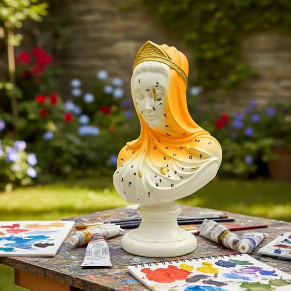 Veiled Lady Bust Sculpture with Golden Accents - Artistic Resin Statue for Home Decor, Modern Mystic Desk & Shelf Accent