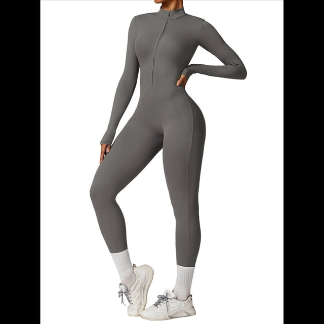 Mono de Entrenamiento de Larga para Mujer, con Cremallera, Pantalón y Mono Ajustado. Gris XL