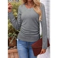 thumbnail image 4 of Womens Tops Casual V Neck Long Sleeve Shirts Solid Ruched Basic Tunics Blouses Gray S, 4 of 7