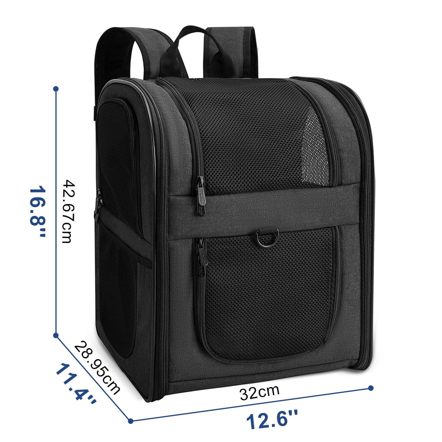 Dog & Cat Carrier Backpack for 4-18lb Pets - Ventilated Safe Design with Padded Back Support, Breathable Mesh Pet Backpack for Hiking, Travel, Outdoor (Black)