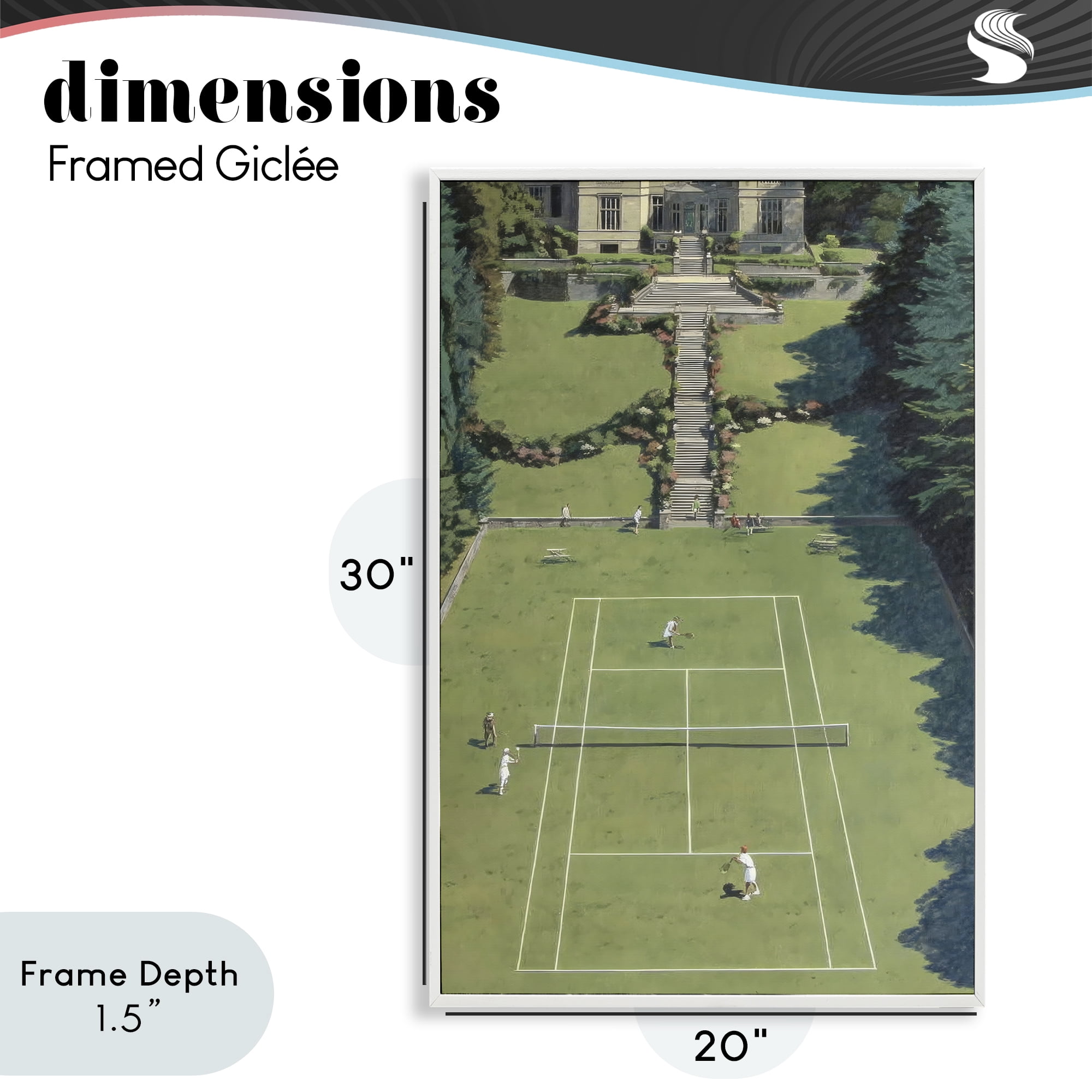 Stupell Industries Tennis Court at Mansion White Framed Giclee Art, design by Petal Prints Design