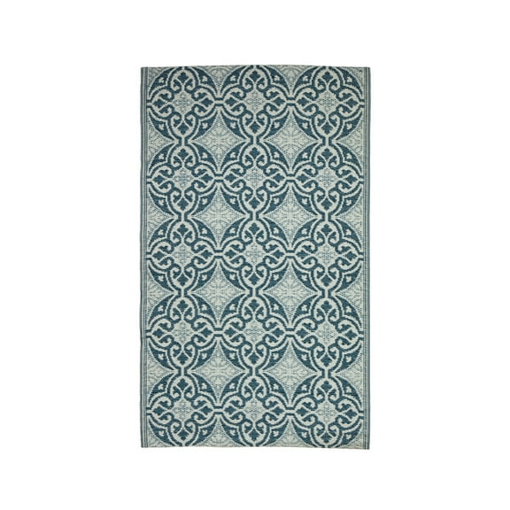 Reversible Weather-Resistant Rug 3'x5', Light and Dark Blue Pattern