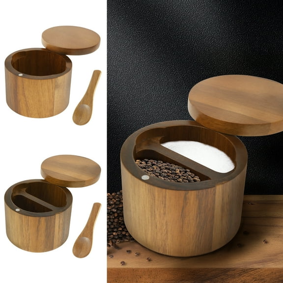 Austok Salt Keeper Duet Salt and Pepper Bowl, Salt Cellar and Storage Box with Two Compartments, Magnetic Swivel Lid