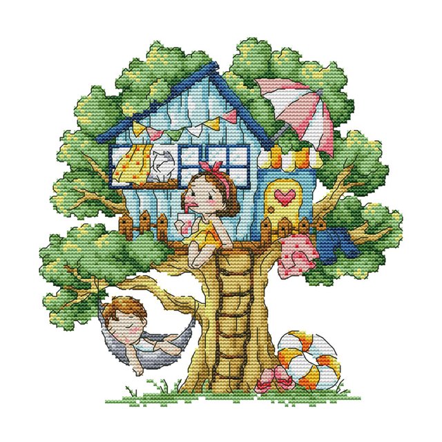 Feiman Bordado Hilo Algodón Ecológico 14CT 2 Hebras Impresión 27*27cm Verano Casa Punto Cruz Serie Dibujos Animados Kit C939
