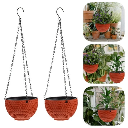 CIMAXIC 2Pack Hanging Pot for Orchids Plastic Dark Red Simple Design for Gardeners